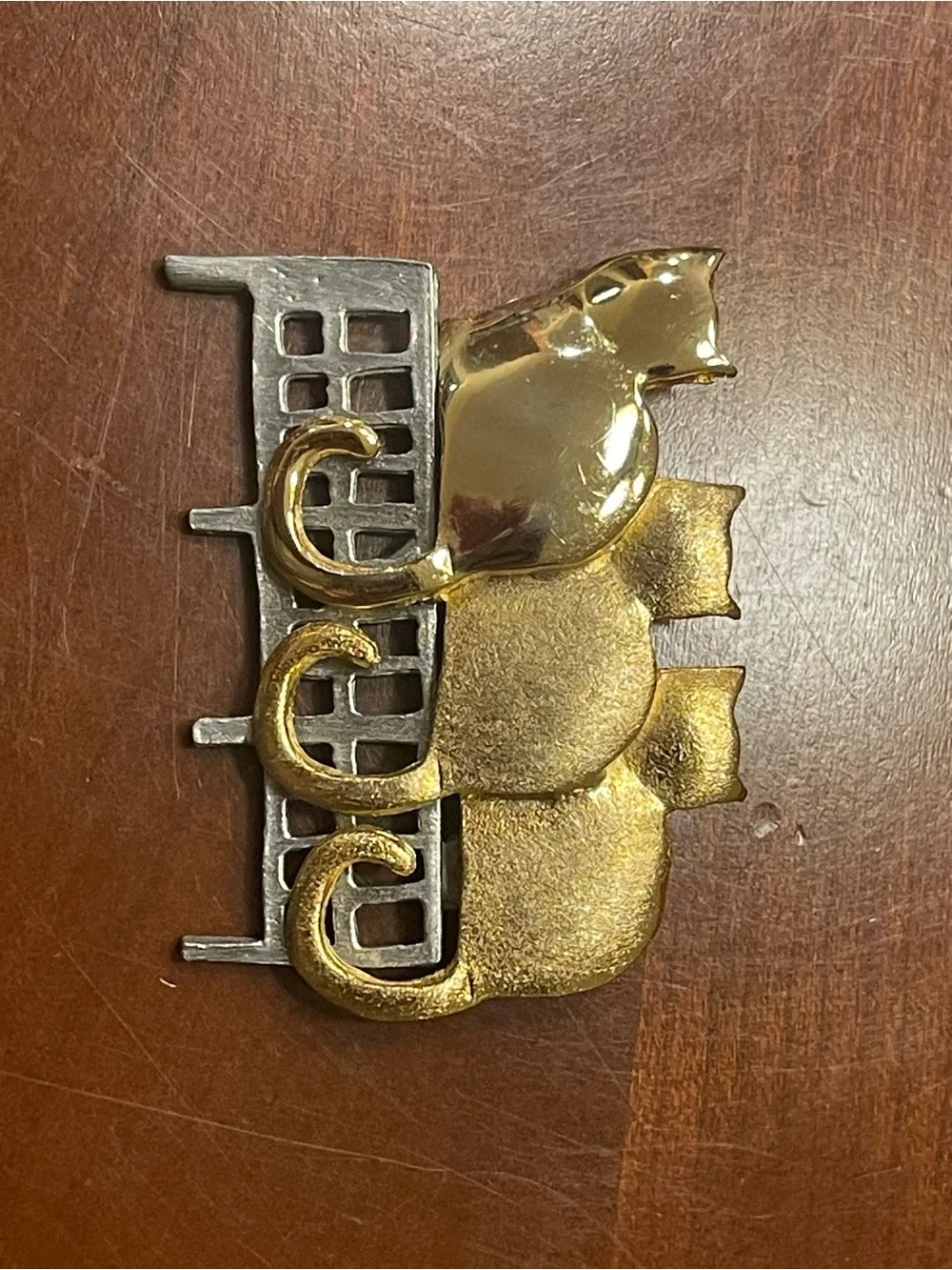 Vintage UltraCraft 80’s Brooch: 3 Cats on a Fence